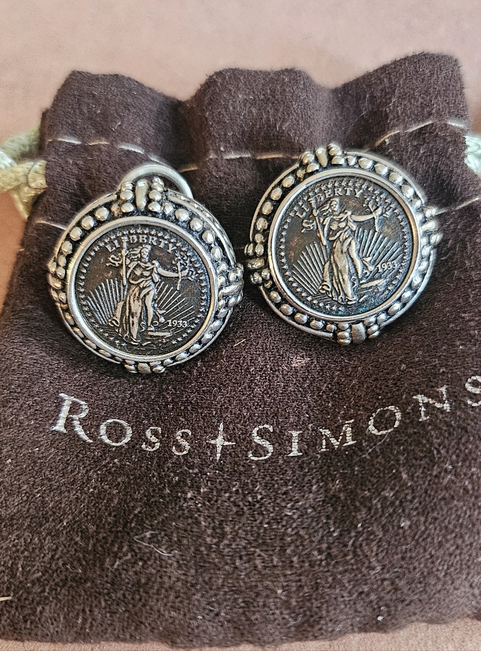 Ross-Simons Liberty Coin Antique Silver Earrings